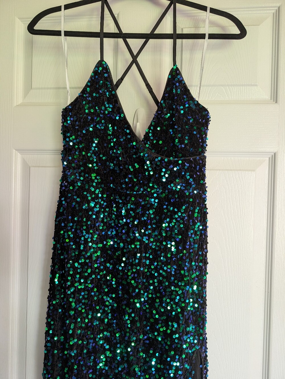 Lulus - Green Iridescent Sequin Velvet Maxi Dress, NWT